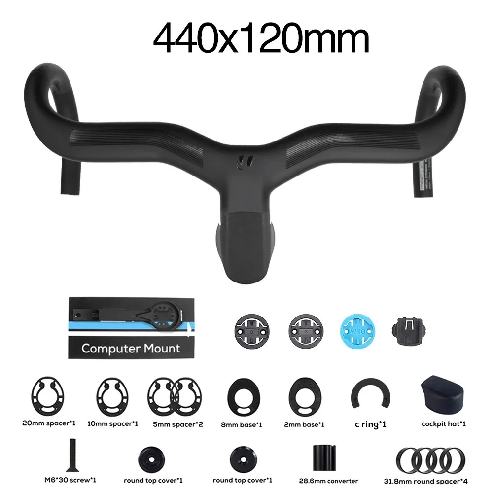 Road Bike -6° Rise Carbon Integrated Drop Bar 28.6mm Internal Routing with Mount