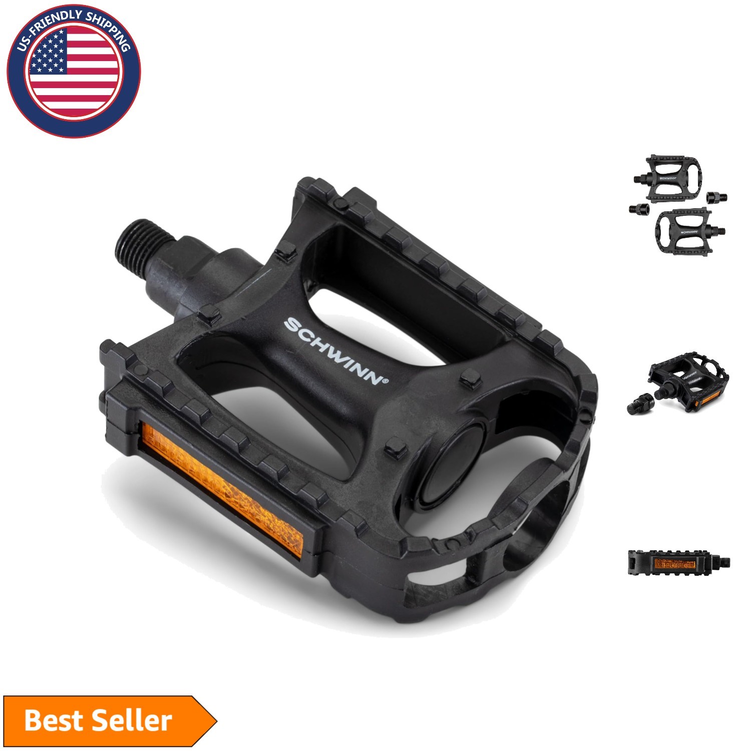 Basic Black Bike Pedals – Lightweight & Rust-Resistant with Reflectors, Set of 2