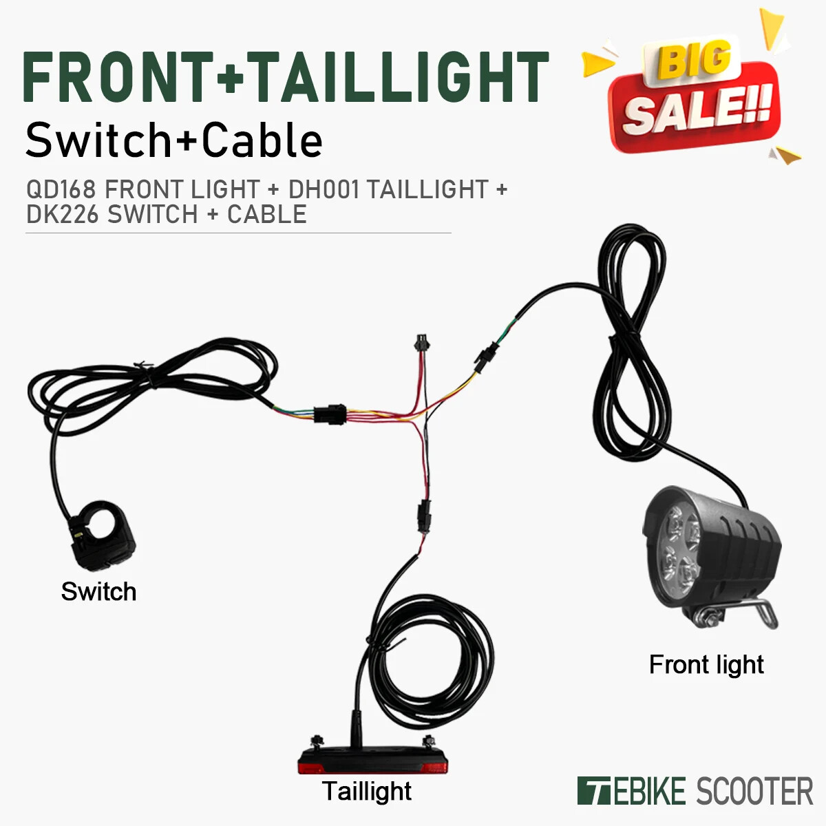 Electric Bike Front Brake Rear Light Set for 12V-72V Battery Headlight Switch