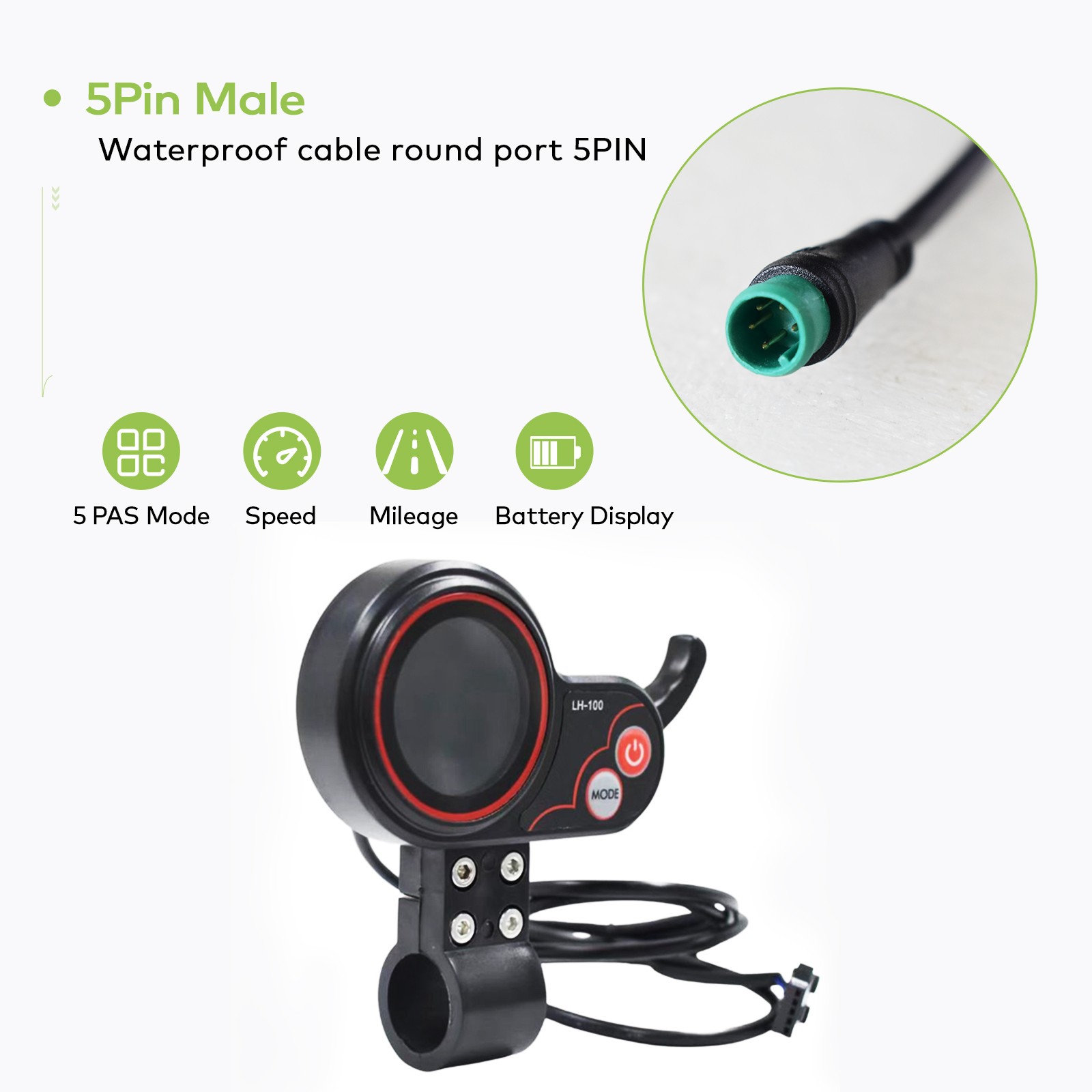 UART2 Sleek LH100 Ebike Display with Connectivity Waterproof Cycling Accessories