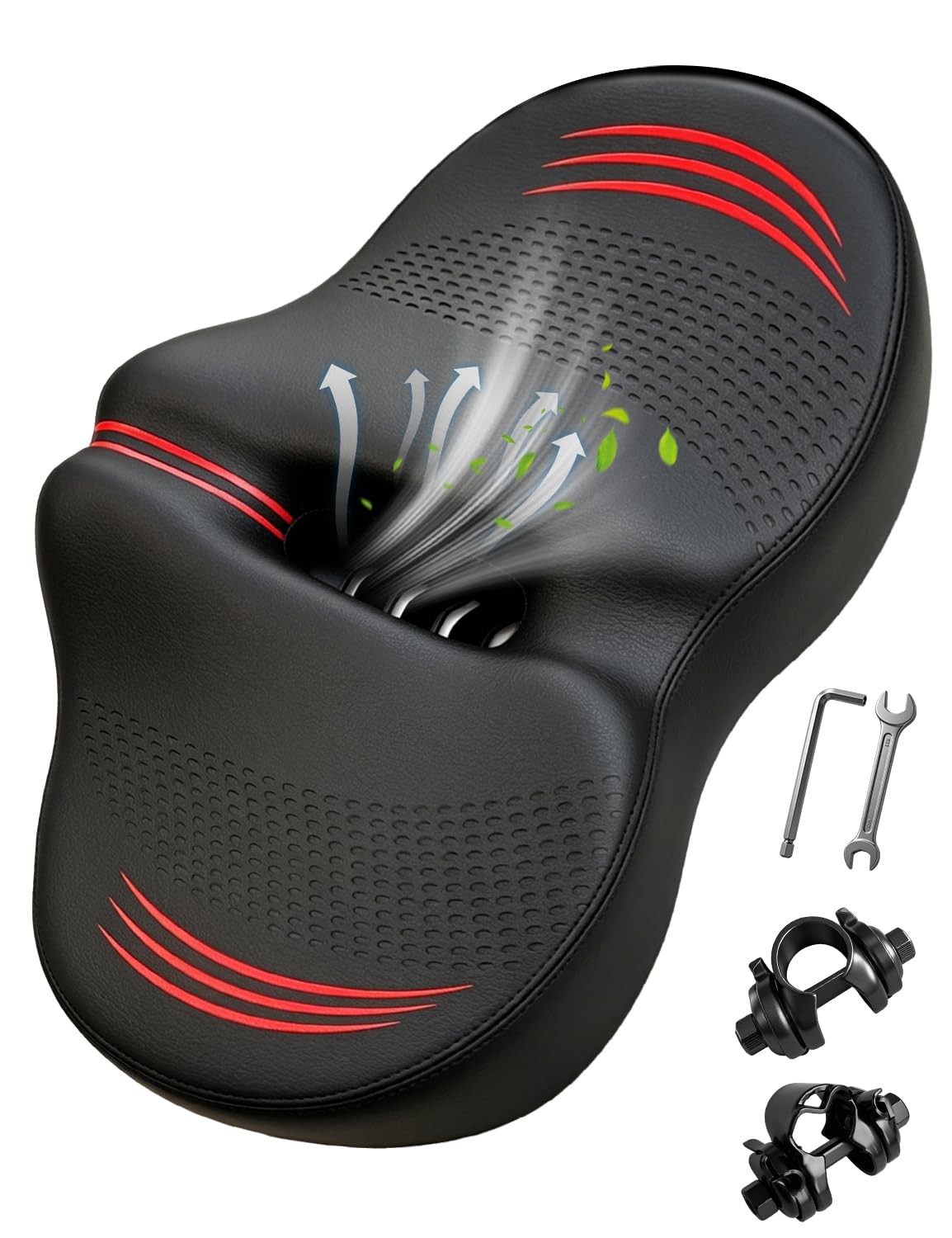 Noseless Oversized Bike Seat Replacement, NEW Comfortable Extra X-Large, Red