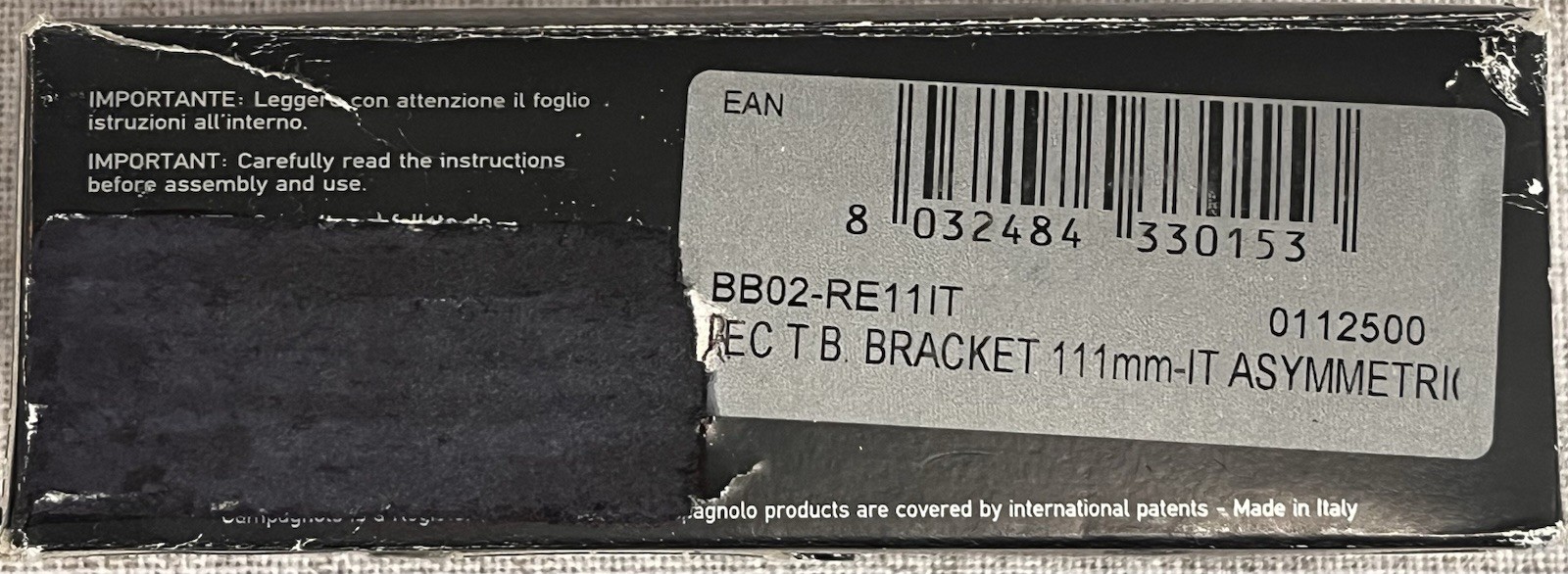 Campagnolo Record Bottom Bracket Square Taper 111 mm Asymmetric, ITA, NIB NOS