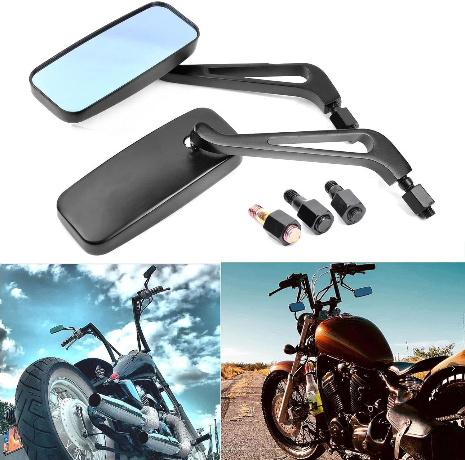 8Mm/10Mm Black Rectangle Motorcycle Rear View Side Mirrors Compatible with Honda