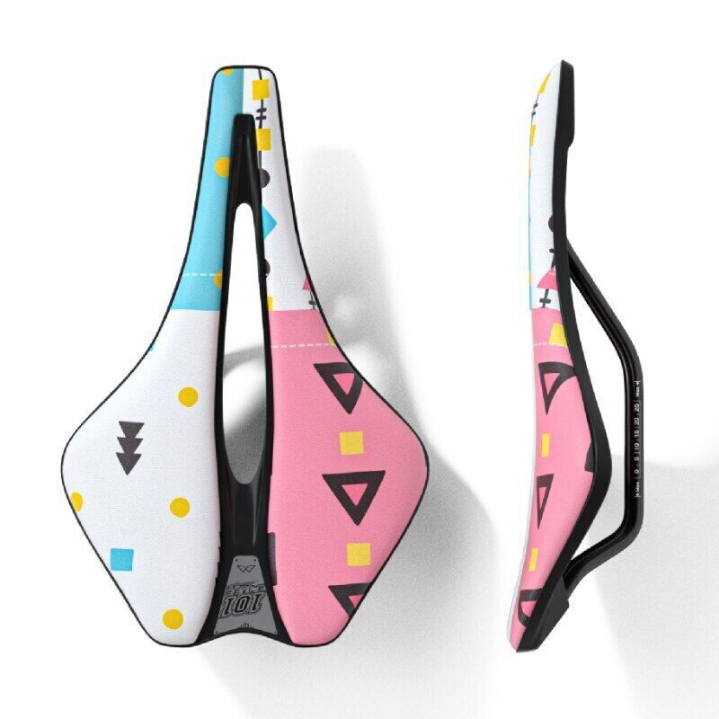 Bicycle Saddle Graffiti Printed Short Nose Bike Seat Ergonomic Cut Out