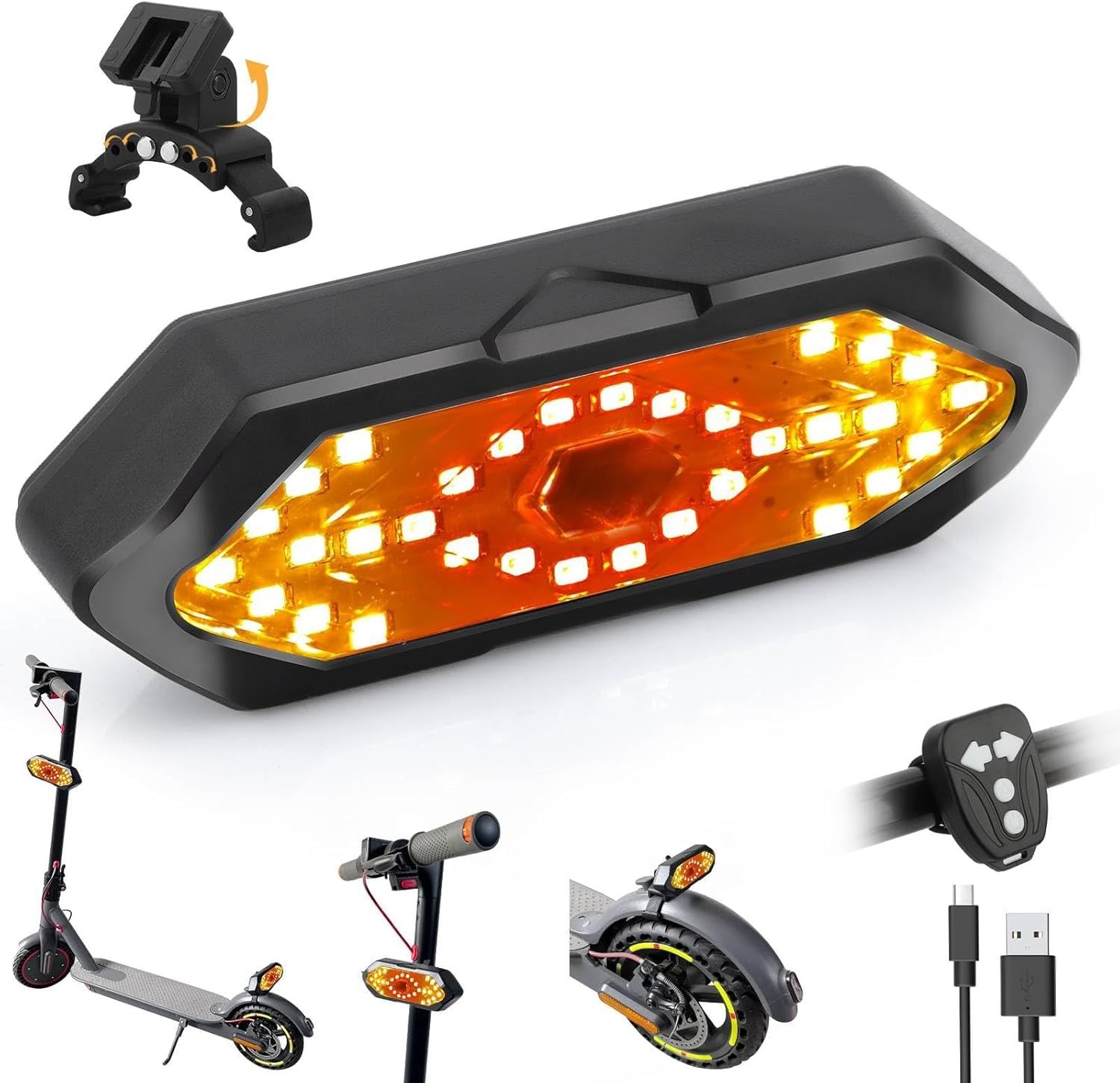 E Scooter Turn Signal,Scooter Bike Turn Signal/Blinker with USB Remote Control