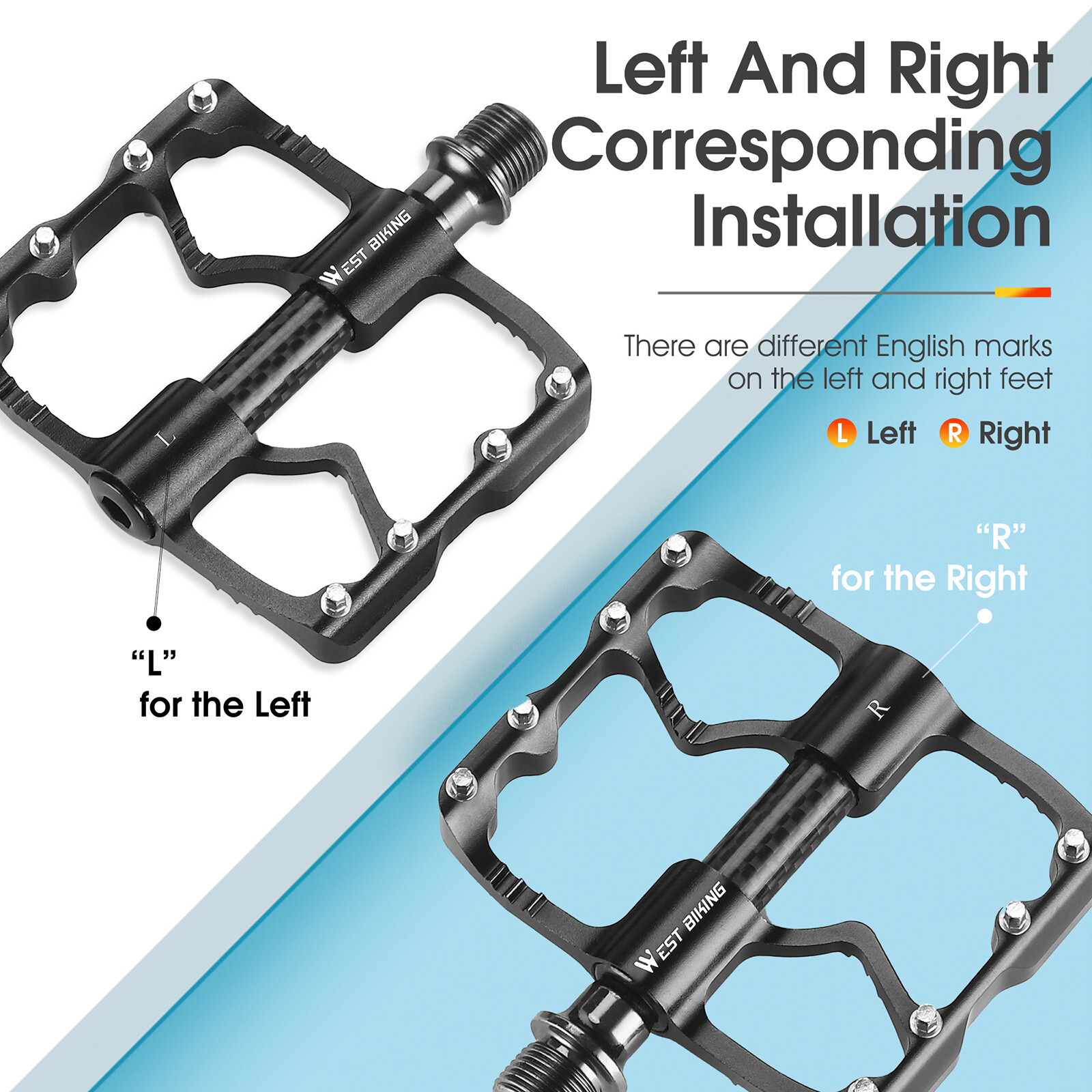 WEST BIKING Bicycle Pedals Road Bike Carbon Fiber 3 Bearings Aluminum Pedals
