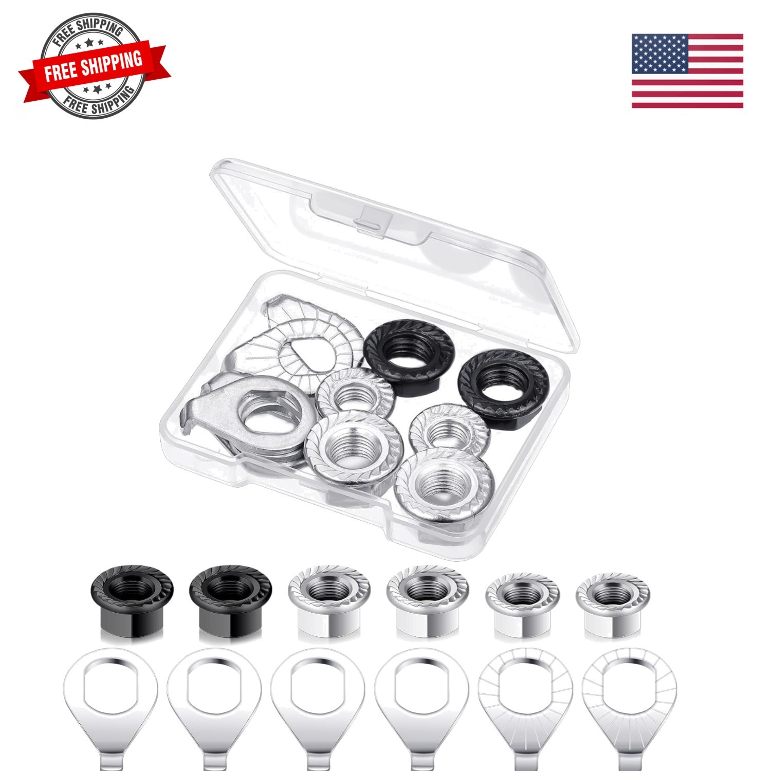 12 Pcs Bike Axle Nut and Safety Washer Kit – 3 Sizes Bicycle Hub Flanged Hard…