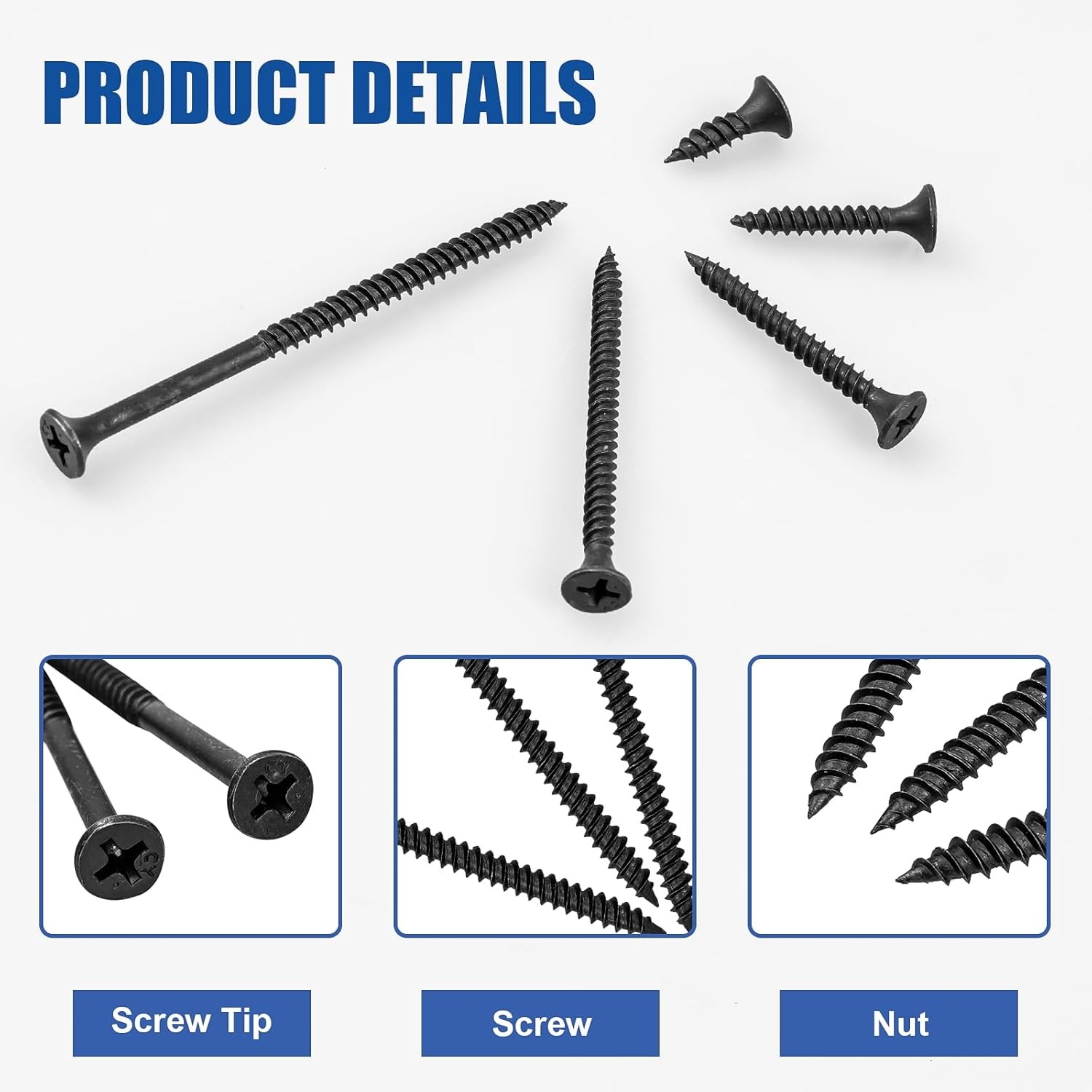 168Pc Black Wood Screws Assortment Kit – #6 Flat Head Self-Tapping Fasteners