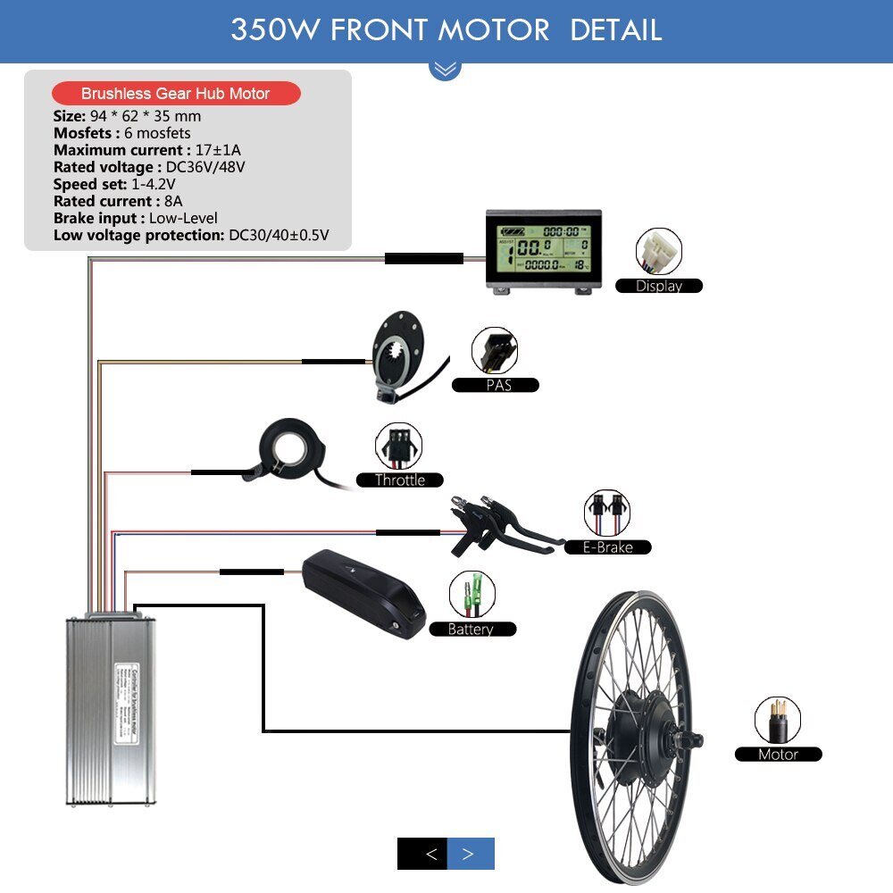 E-Mountain Electric Conversion Kit 36V48V 350W Front Brushless Hub Motor Wheel