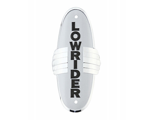 VINTAGE LOWRIDER WING NAMEPLATE IN WHITE/CHROME WING.