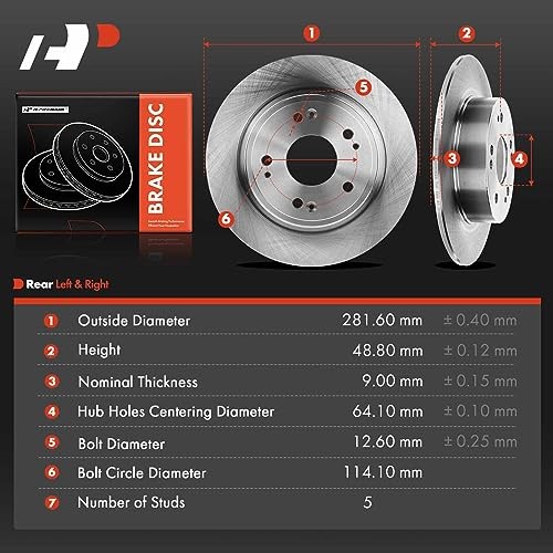 11.10 inch (282mm) Rear Solid Disc Brake Rotors Compatible with Select Honda