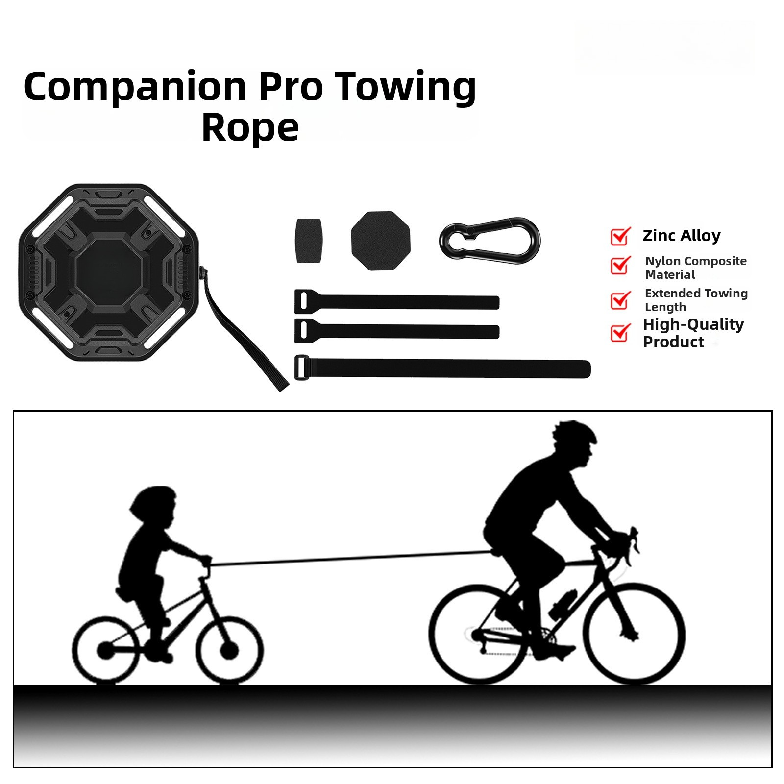 Retractable Mountain Bike Tow Strap 2.5 m Lightweight for Family Cycling