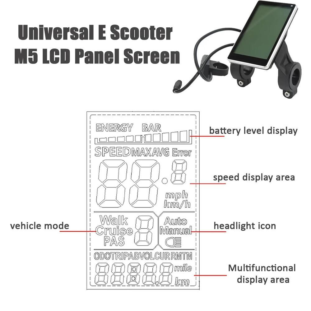 Ebike 24V 36V 48V 60V M5 LCD Display Speed Power Meter Control Panel 5 Pin SM/WP