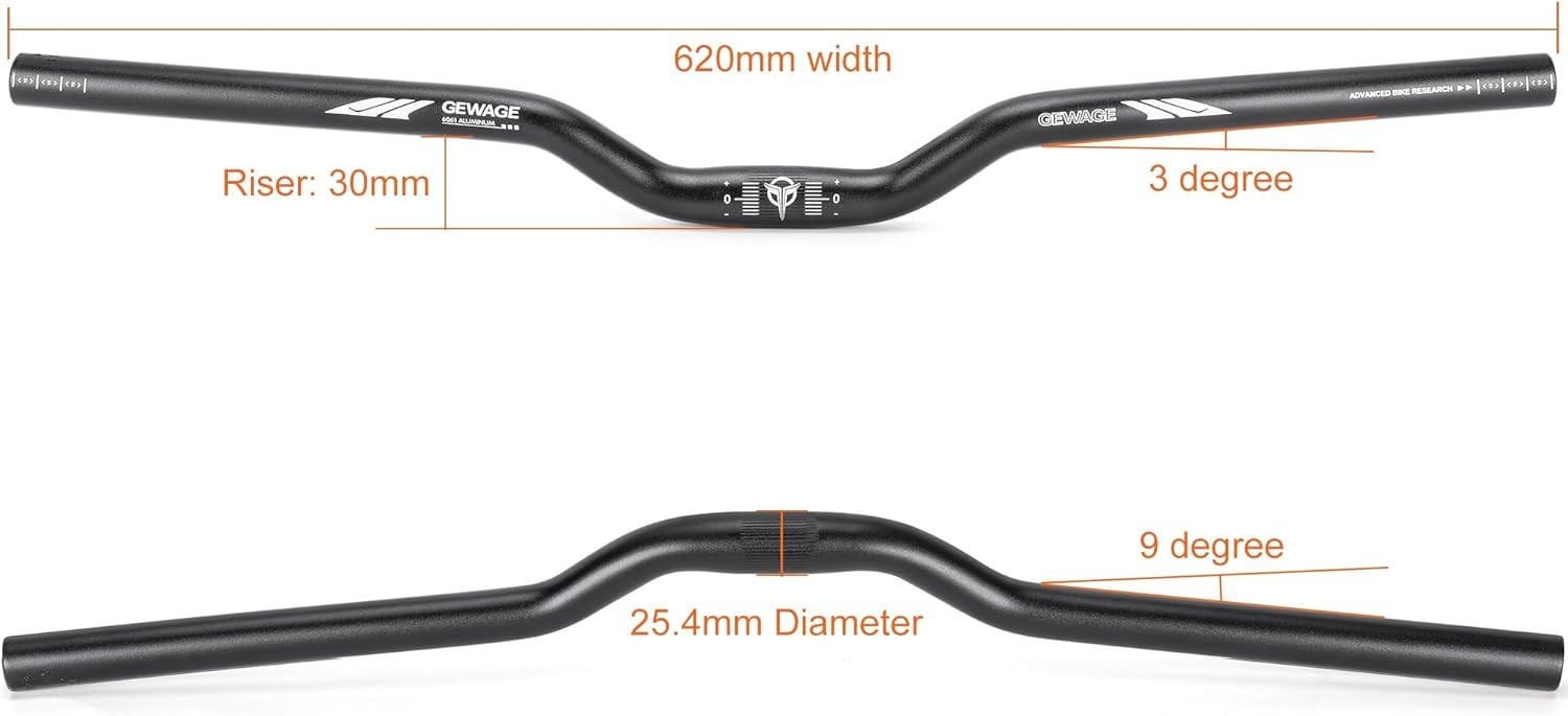 25.4 Bike Handlebar – 30mm, 55mm, 70mm, 90mm,120mm Riser Handlebar – 620mm Al…