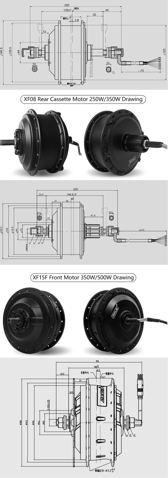 250W 350W 500W Mountain Ebike Brushless Gear Front Rear Hub Motor Conversion Kit