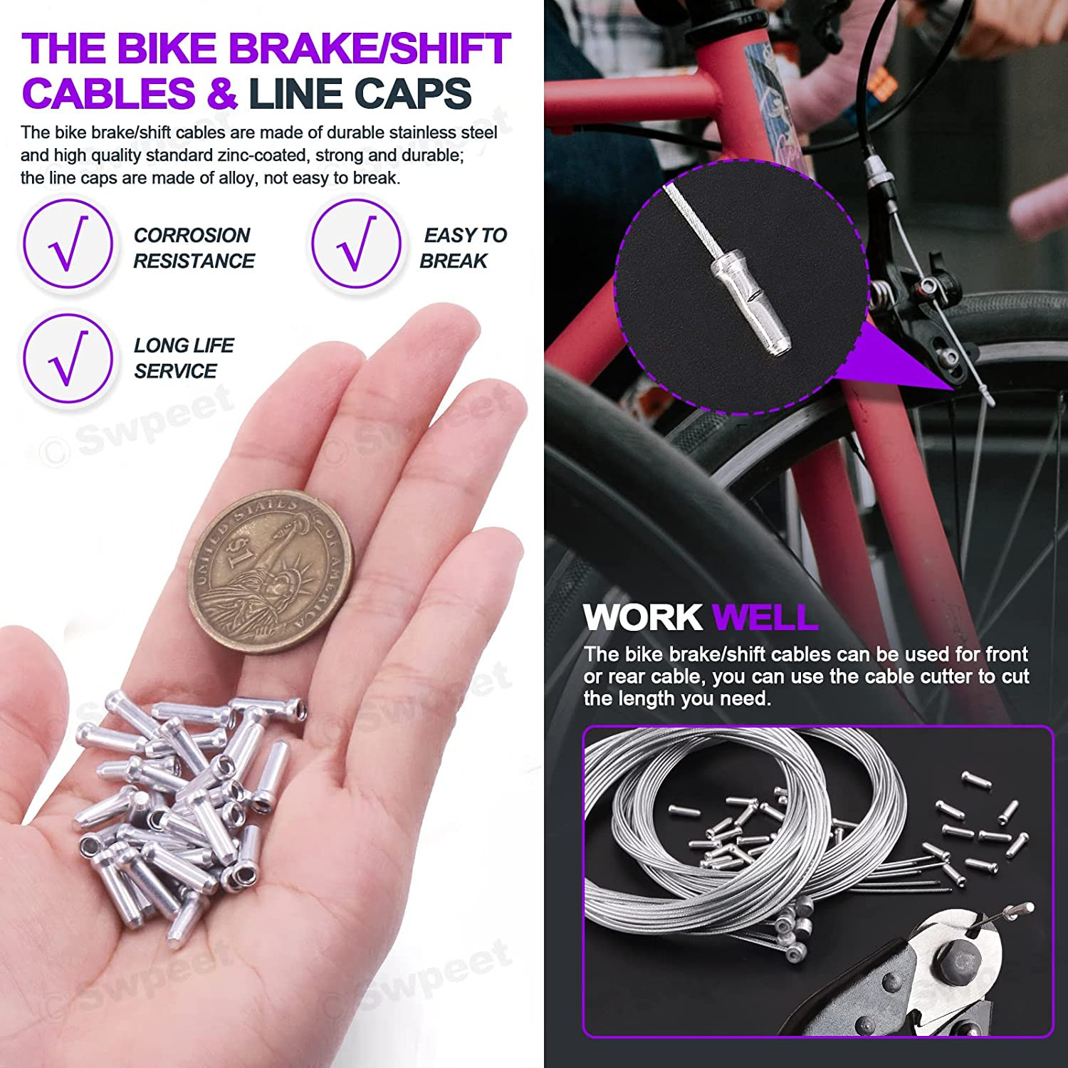 83Pcs Stainless Steel Bike Cable Cutter and Brake Cable Housing Shift Cable Hous