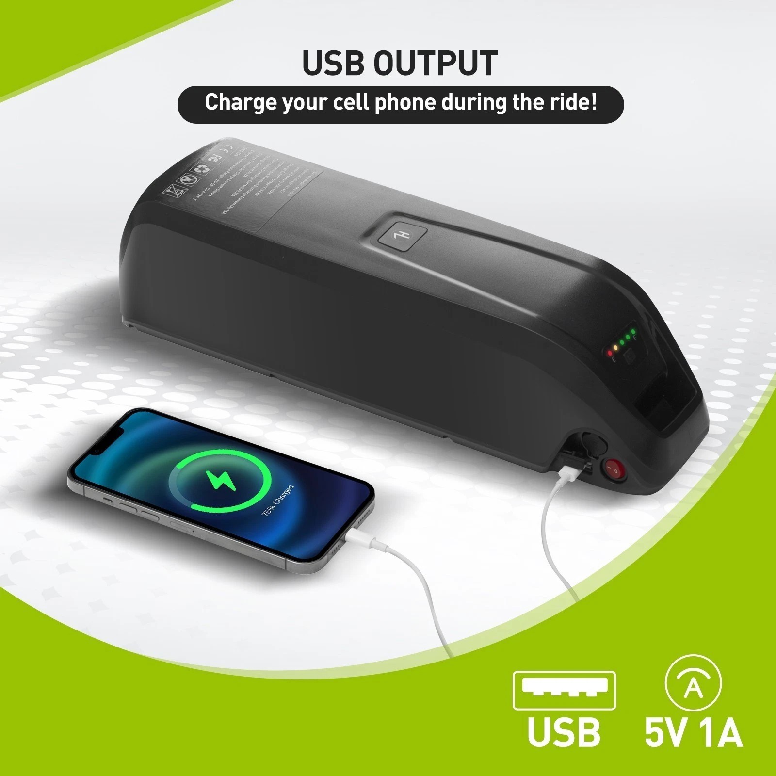 36V 48V 10AH/15AH/20AH Electric Bicycle lithium battery w/ USB Port ≤1800W Motor