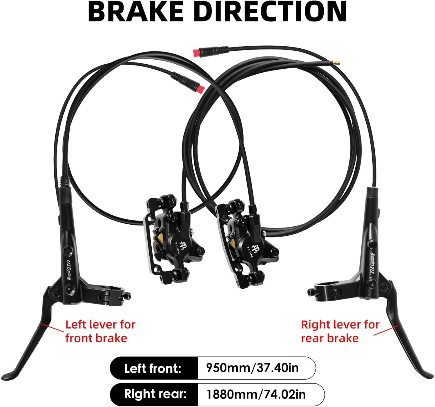 2-Piston Hydraulic Disc Brake Set for E-Bikes & Mountain Bikes, 950/1880mm