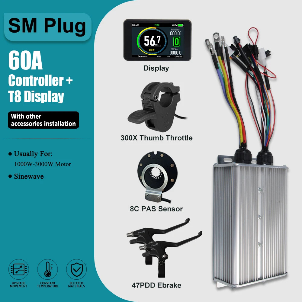 E-bike Three-Mode Controller Sine Wave with LCD Display 250-3000W Motor 17-60A