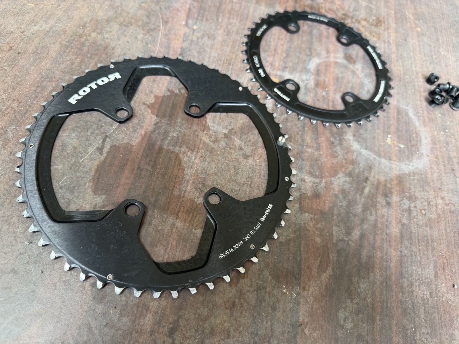 ROTOR 55-42 chain ring set CNC’d from 7075 T6 Aluminum, 110BCD