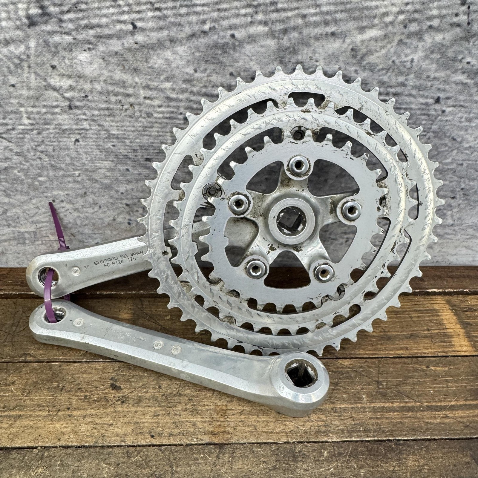Vintage Shimano FC-B124 Crankset 175mm 110 BCD Biopace Triple Chainring MTB ATB