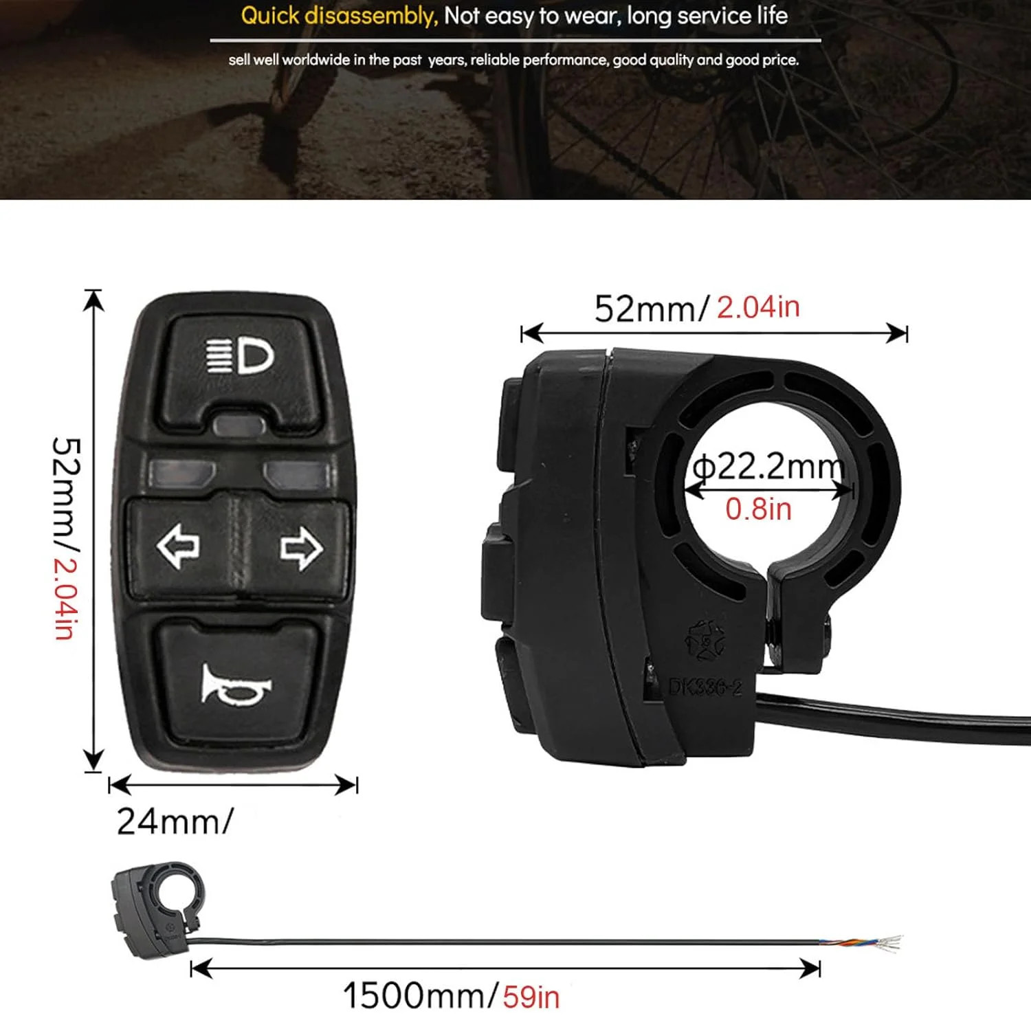 Universal Ebike Light and Horn Switch Turn Signal Switch 3 in 1 Motorcycle HeadL