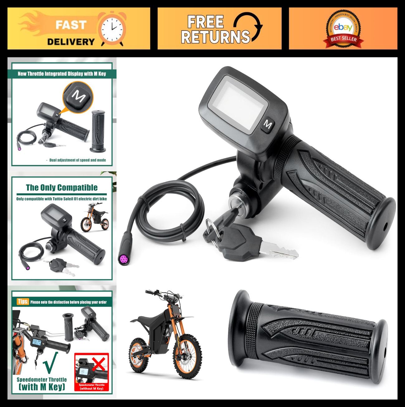 Upgrade 48V Ebike Speedometer Throttle with M Key Replacement for Electric Dirt