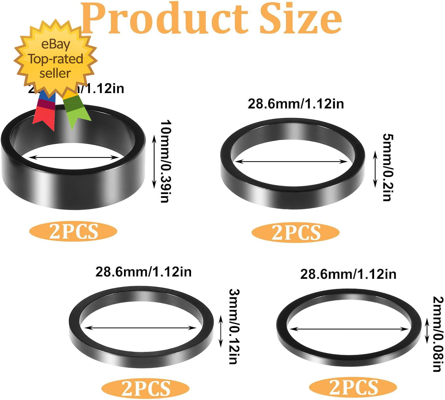 8 PCS Bicycle Headset Spacer 4 Sizes Aluminium Alloy Bike Handlebar Stem Spacer