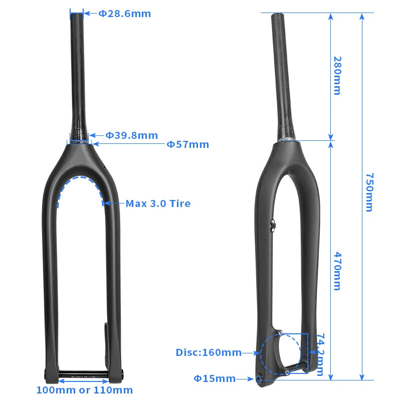 27.5» Carbon MTB Bicycle Fork Thru Axle Outside Cable Line 110x15mm 100x15mm