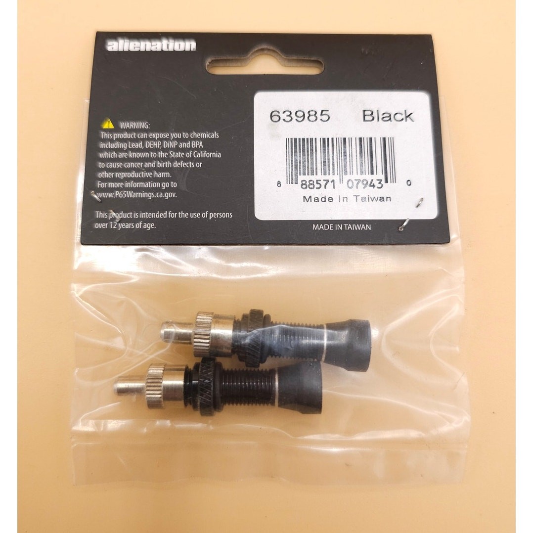 Alienation TCS Tubeless Alloy Schrader Valves Black Pair 63985 Sealed 2-Pack
