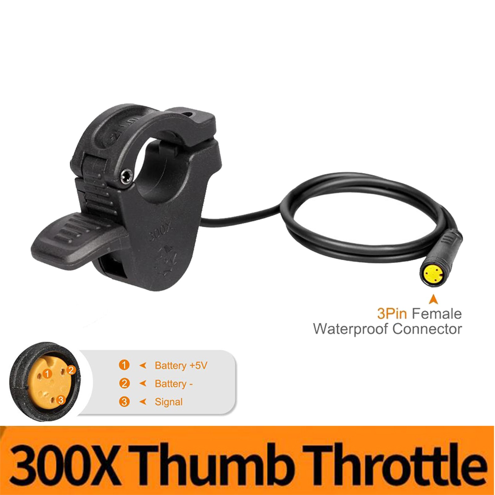 12V-72V E-bike Thumb Throttle 300X WP Plug For Bafang BBS01/02 BBSHD Mid Motor