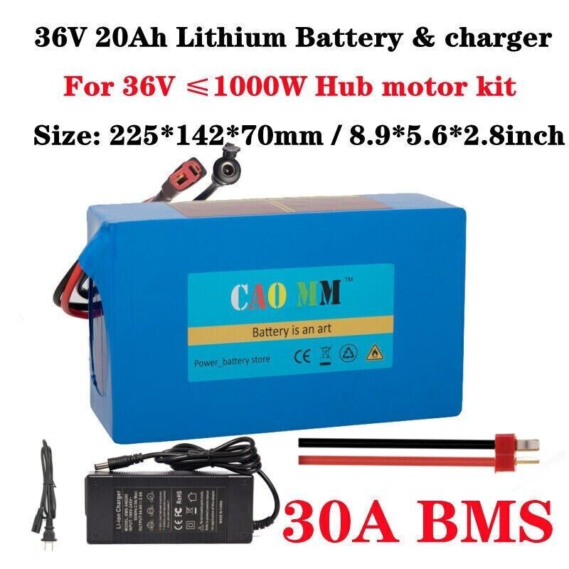 36V 20Ah Lithium ion Battery Pack for 200W 350W 500W 750W 1000W Electric Motor