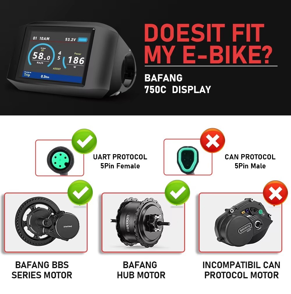 Bafang 750C Display Colorful for BAFANG Mid Drive Motor BBS01 BBS02 BBSHD UART