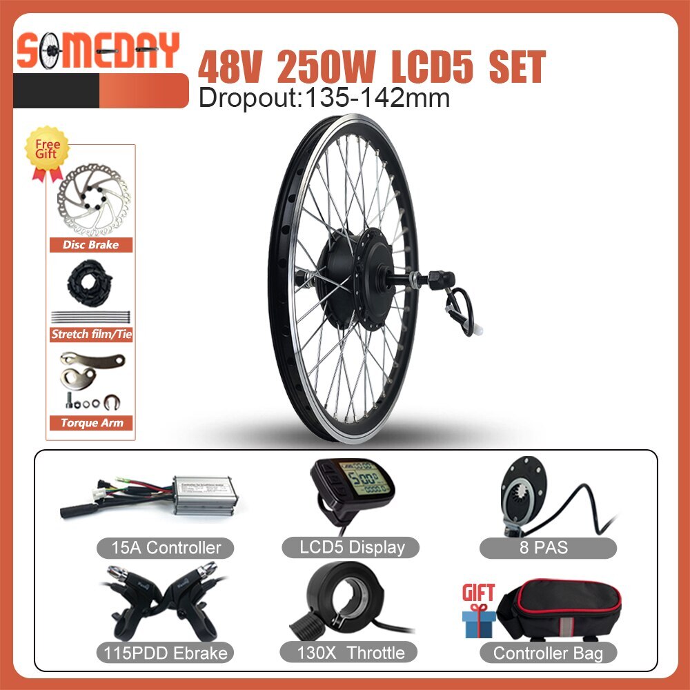 36V 48V 250W E-Bike Conversion Kit Rear Rotate Wheel Hub Motor 16-29inch/700C