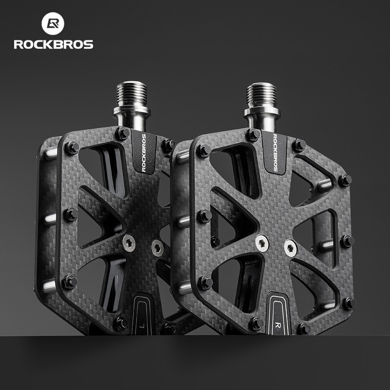 ROCKBROS Bicycle Carbon Pedal Titanium Axle Super Light 3Bearing Anti-Skid Pedal