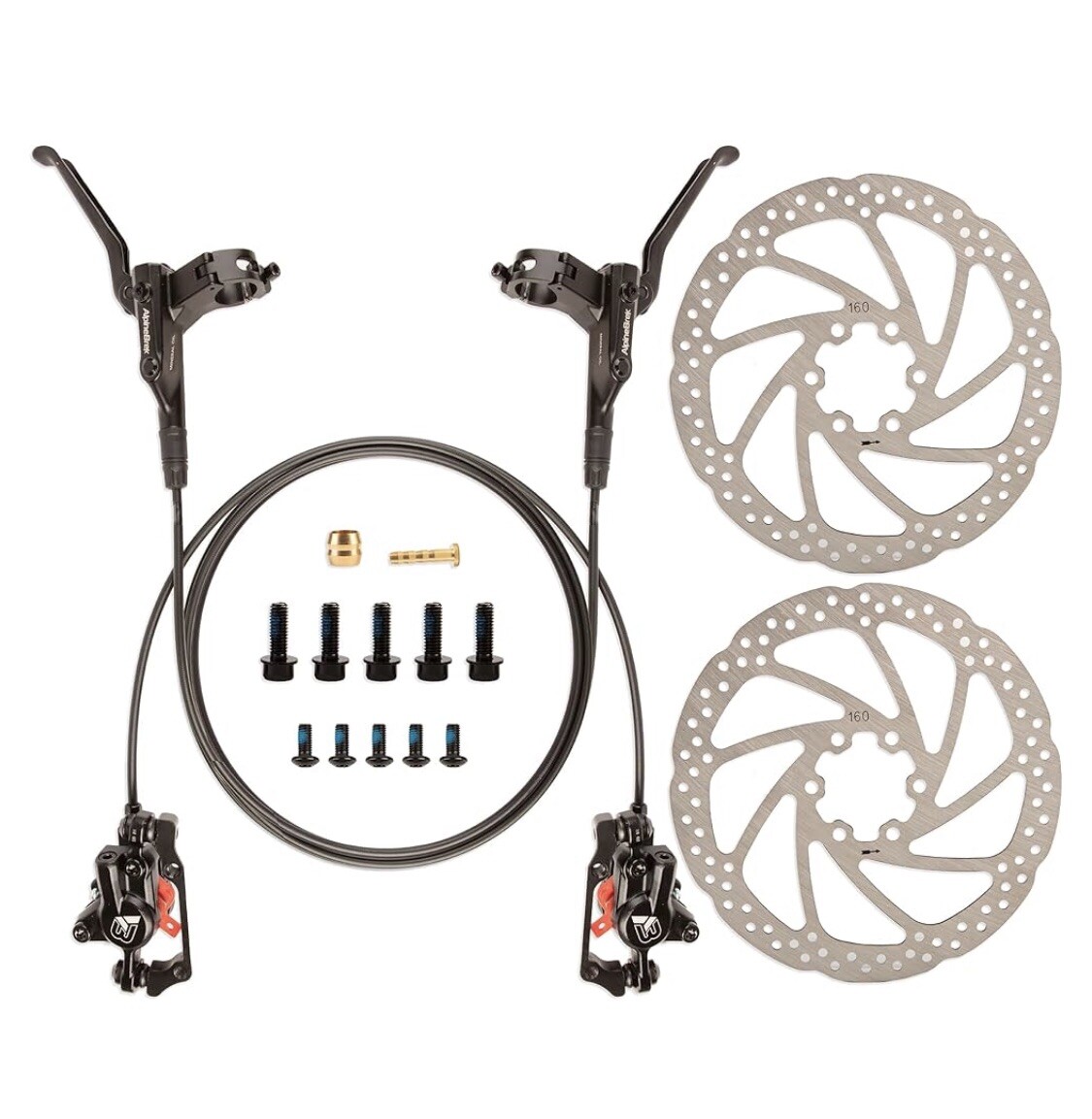 AlpineBrek Hydraulic Disc Brake Set MTB-E-Bike-Bicycle F-900mm/R-1500mm