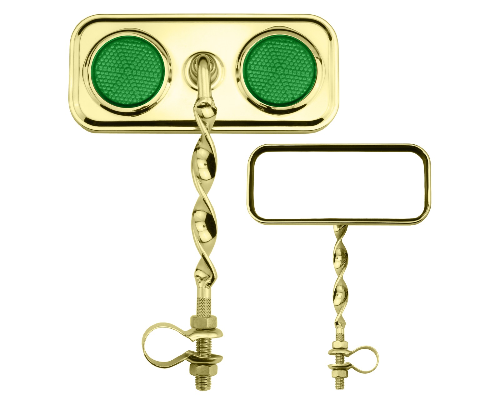Bike Rectangle Flat Twisted Mirror Gold Green Reflectors.
