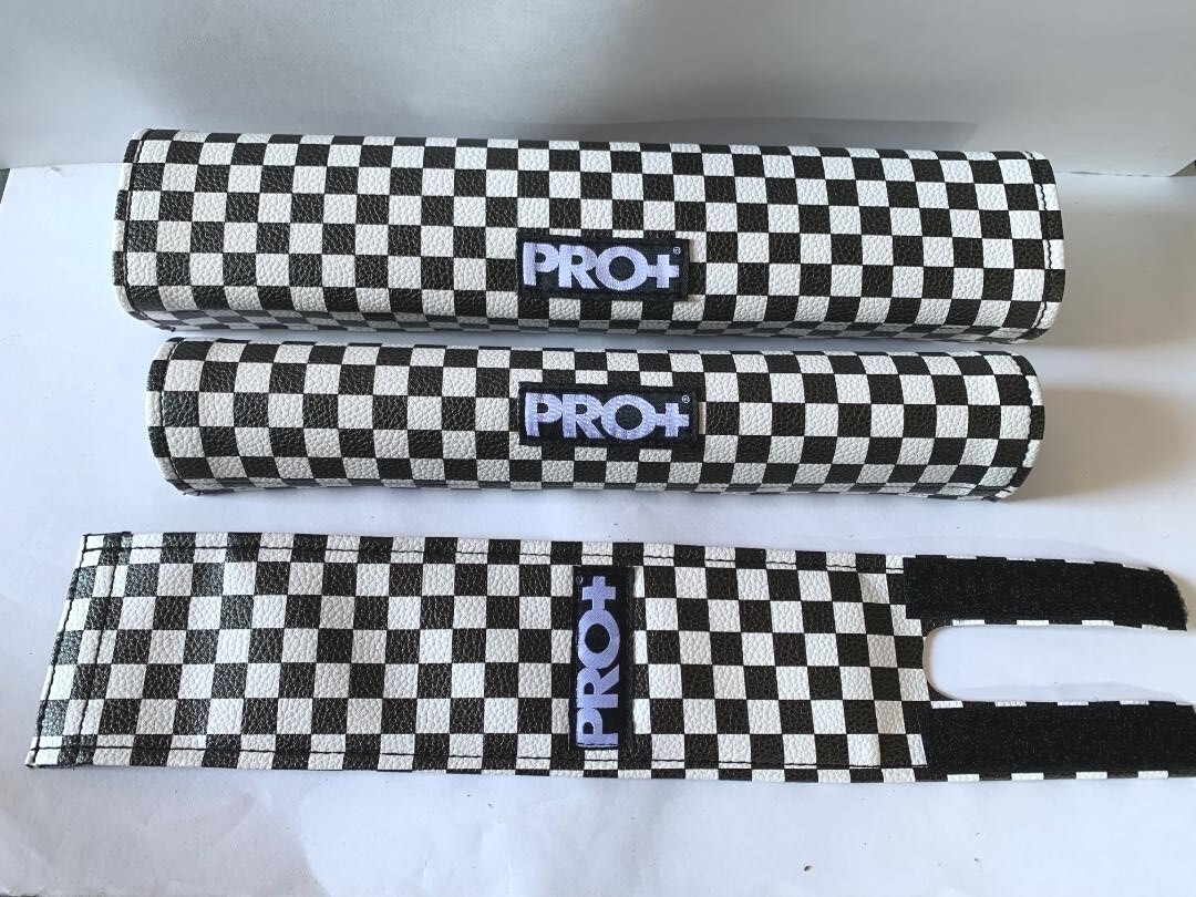 3 Piece BMX Bike PADSET Handlebar Frame Stem Vinyl BLACK/WHITE CHECKER