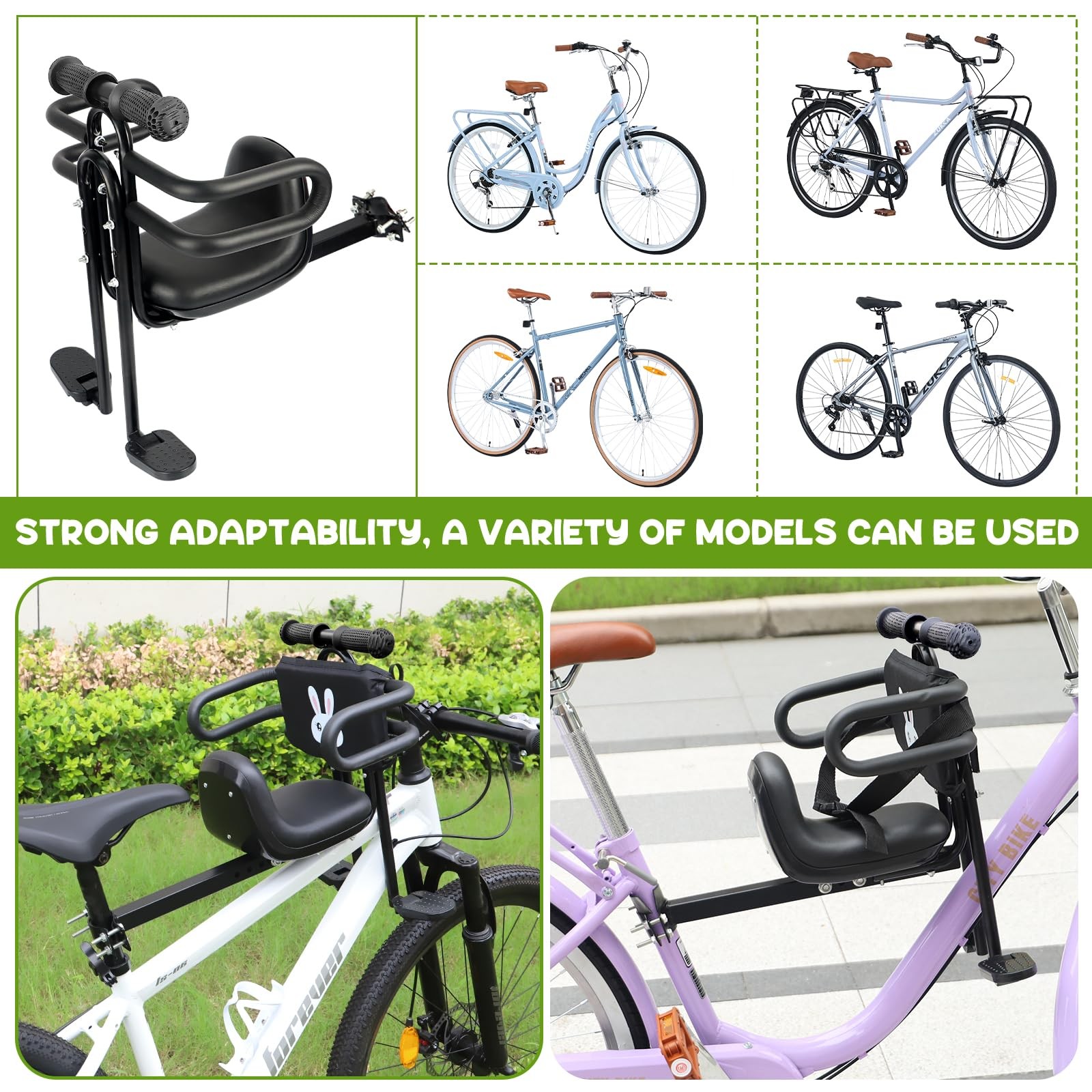 Zukka Child Bike Seat Front Mount Guardrail Retractable Baby Bike Seat Toddler