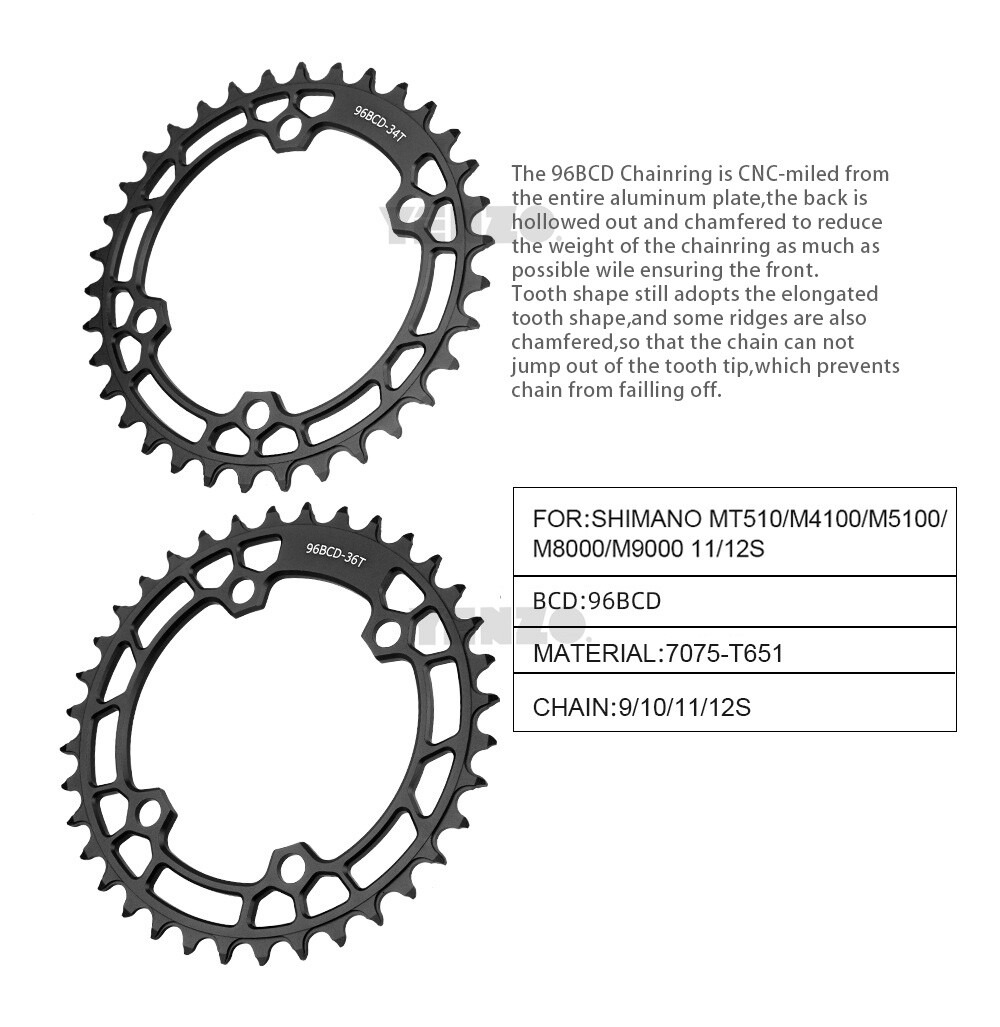 MTB 96bcd CNC Chainring 32T/34T/36T For Shimano FC-M4100 MT510 M5100 M8000 M9000