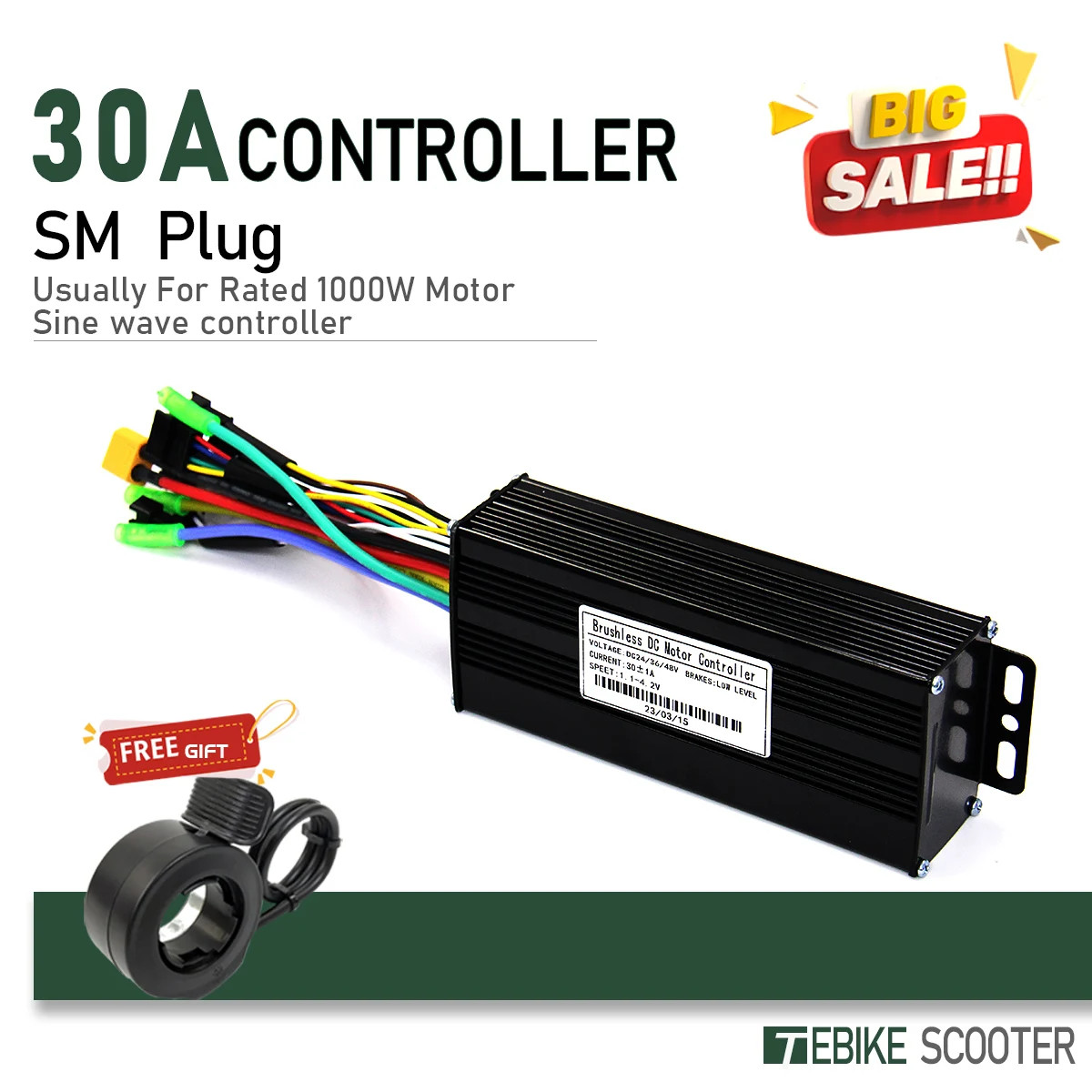 E-bike SineWave 3 Mode Controller 17A26A30A40A with 24V/36V/48V/52V Controller