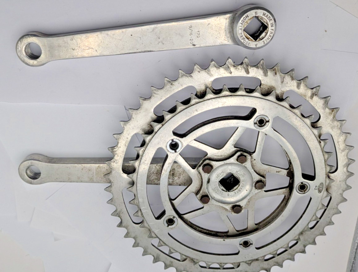 Vintage Stronglight 49D Crankset 170 mm ENGLISH THREAD 9/16″-20 52T / 42T FRANCE