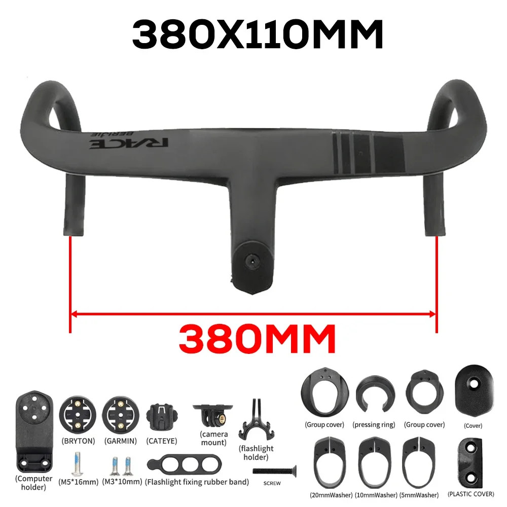 Road Bicycle Full Carbon Fiber Integrated Handlebar High Rigidity 380-440mm