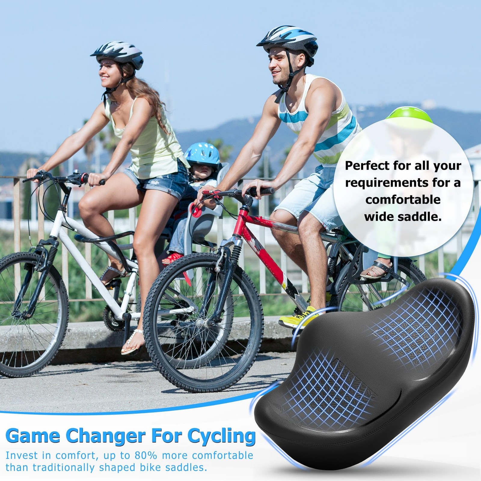 CDYWD Noseless Oversized Bike Seat for Men Women Comfort, Extra Wide Padded Bicy