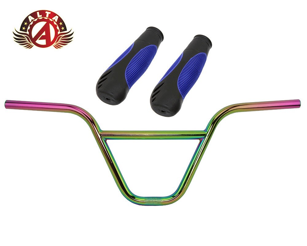 ALTA BMX CHROMOLY Z-Bar Handlebar OIL SLICK W/ 135MM SPORTY ERGONOMIC GRIPS.