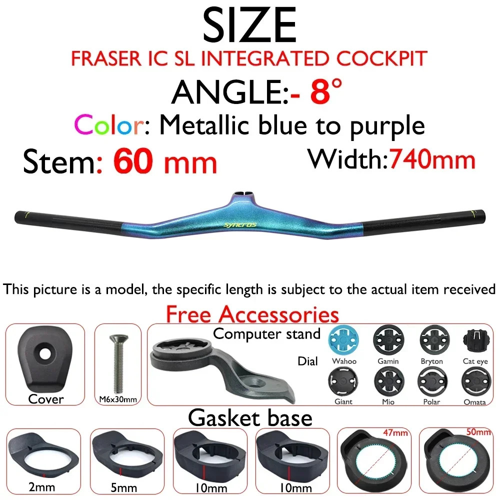 740mm MTB Carbon Integrated Handlebar with Bike Computer Mount 8° 17° 25°