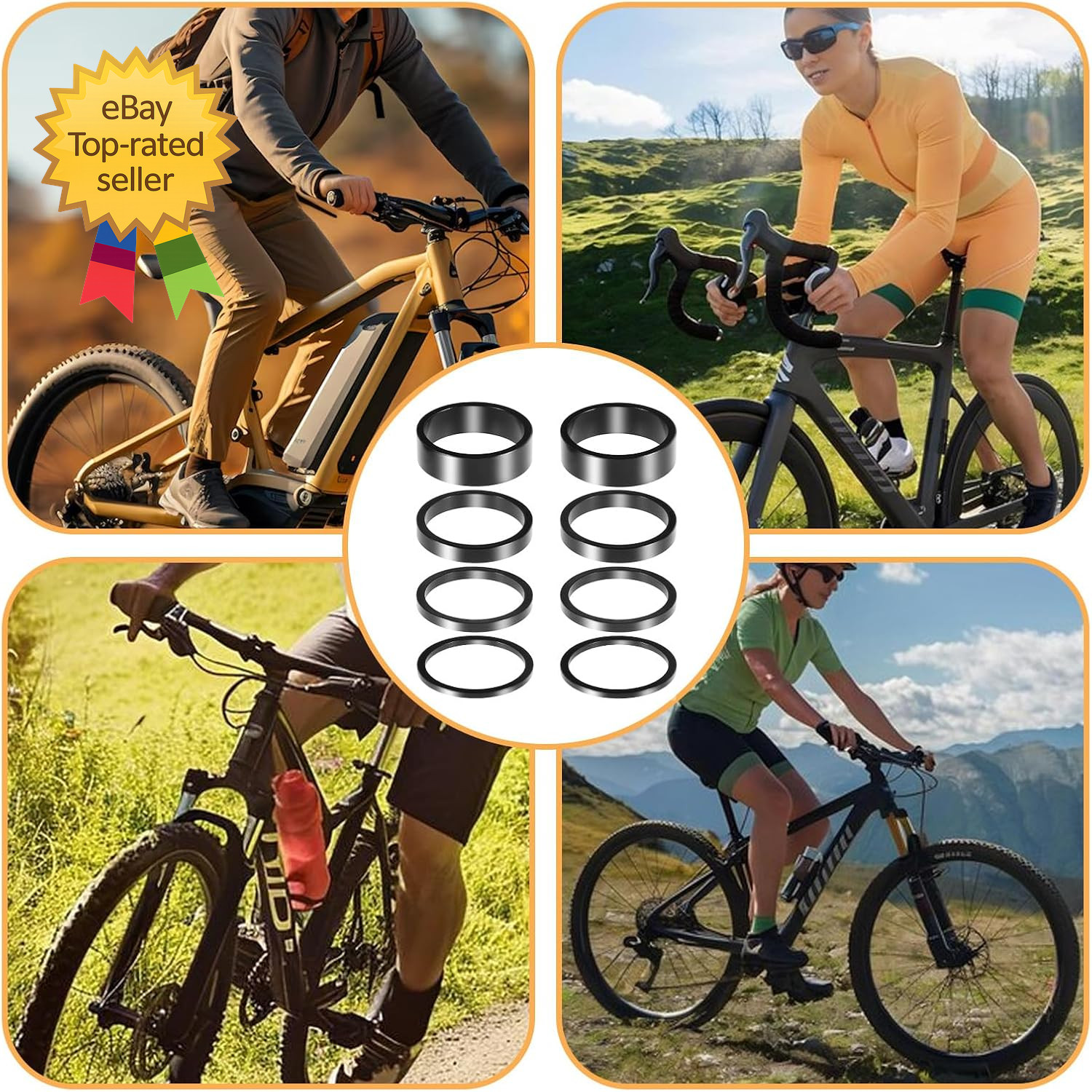 8 PCS Bicycle Headset Spacer 4 Sizes Aluminium Alloy Bike Handlebar Stem Spacer