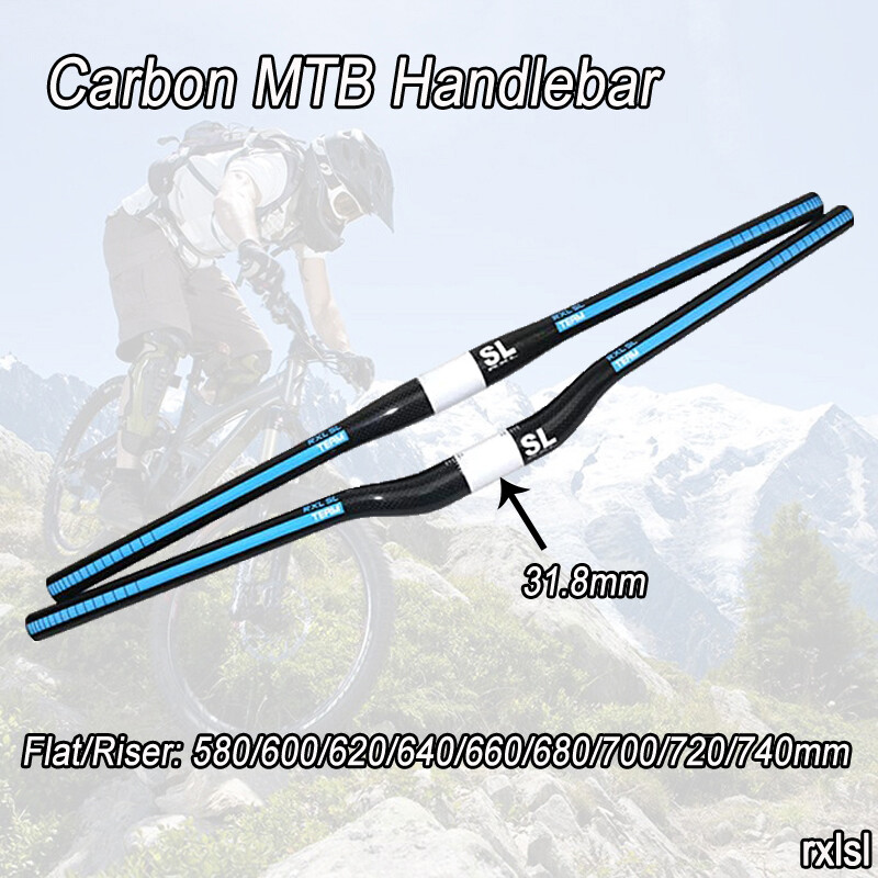 Carbon MTB Handlebar 31.8mm Mountain Bike Bicycle Flat/Riser Bar Blue 3K Glossy