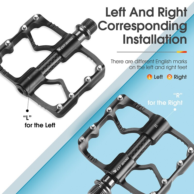 WEST BIKING 3 Sealed Bearings Carbon Fiber Axle Sleeve Bike Bicycle Pedals 9/16″