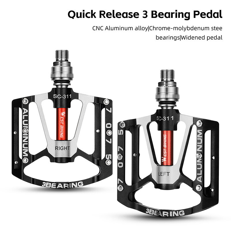 WEST BIKING Quick Release Bicycle Pedals 3 Sealed Bearing Aluminum Pedals Red